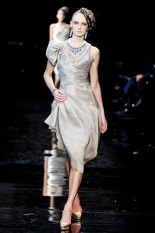 fitted gray silk midi dress