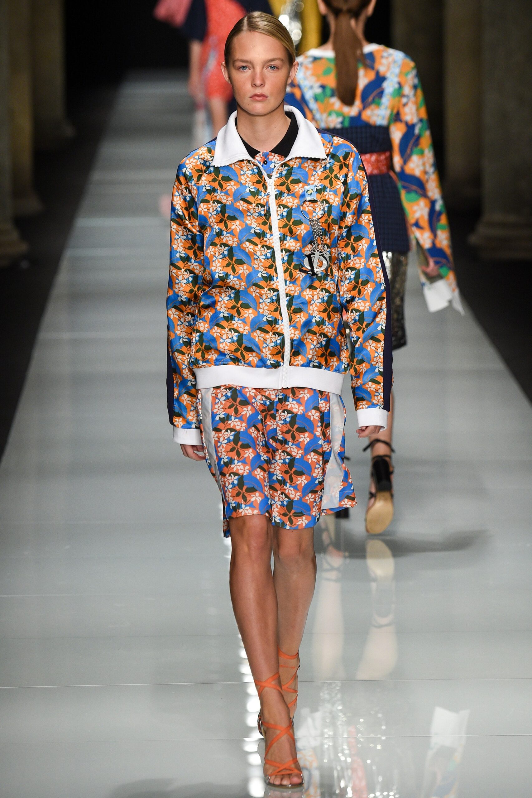 blue printed jacket and skirt