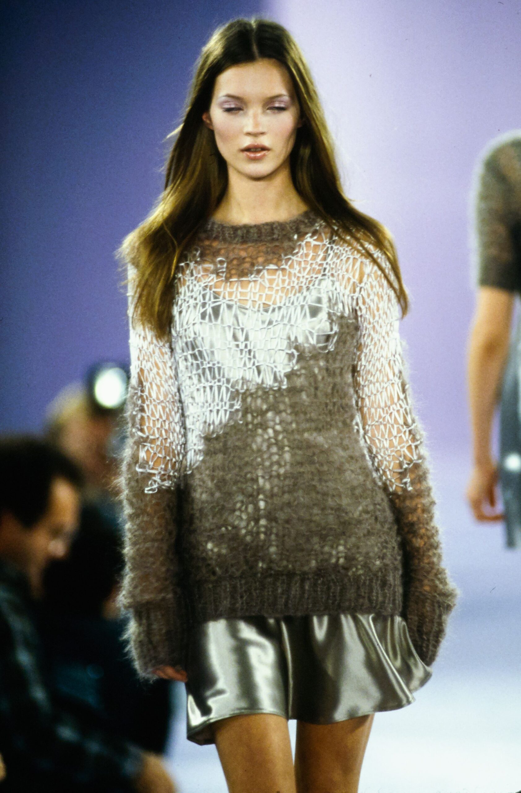 brown wool sweater with silver skirt