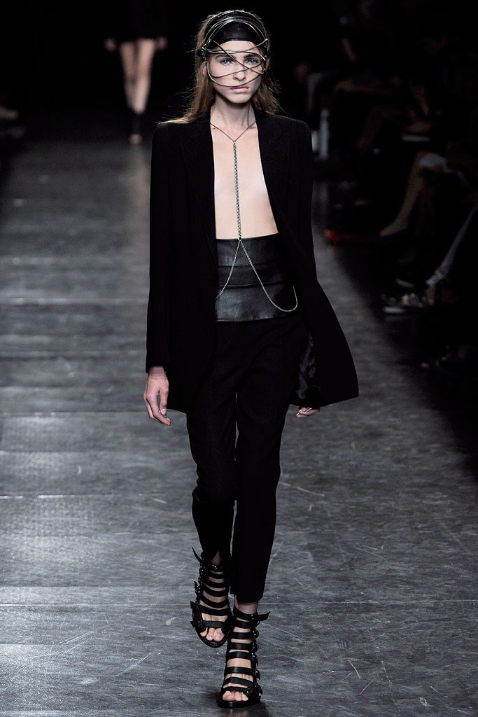 black tailored blazer and fitted pants