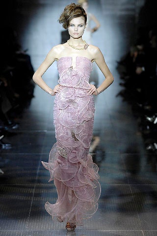 pink silk strapless gown