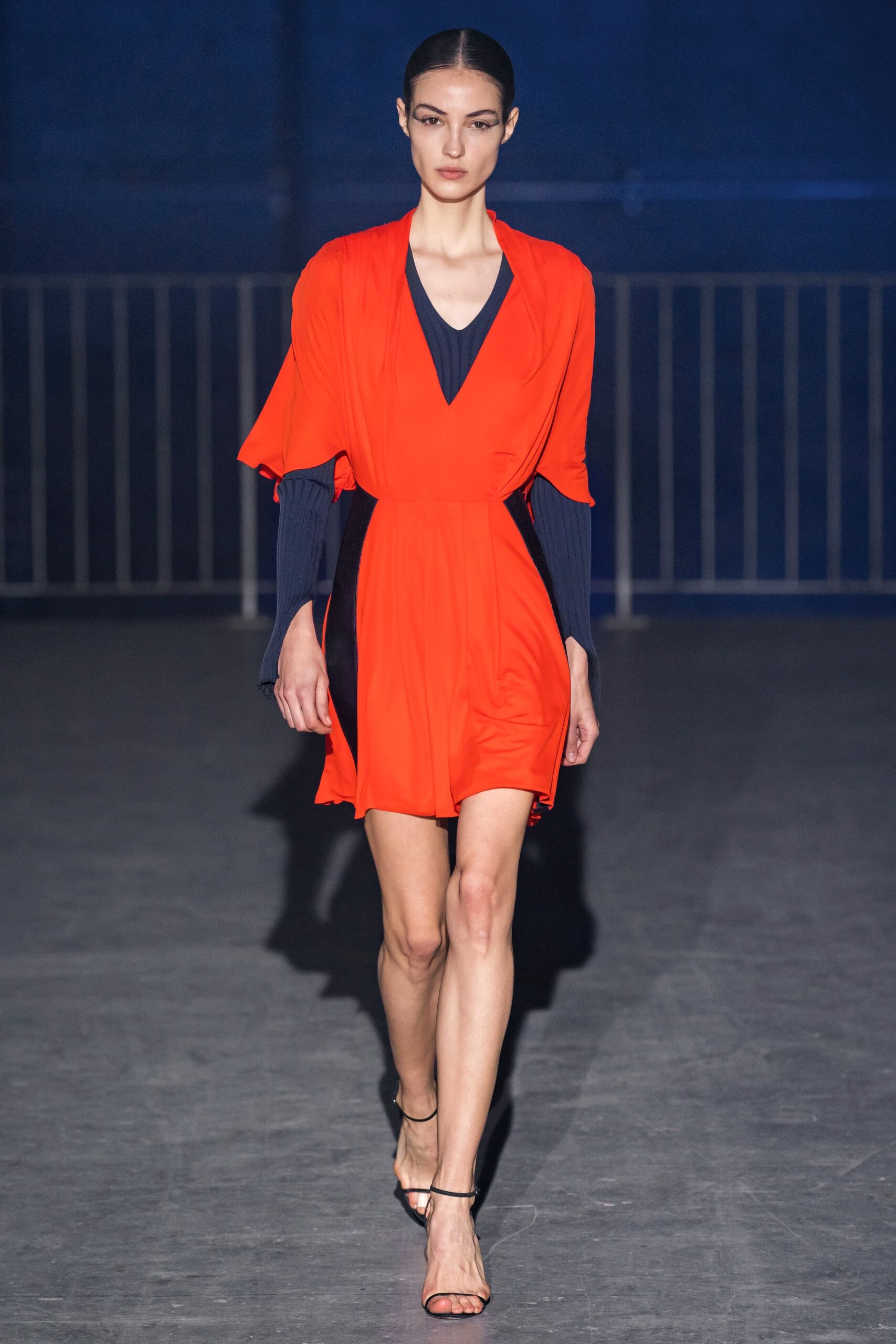 red and blue silk mini dress