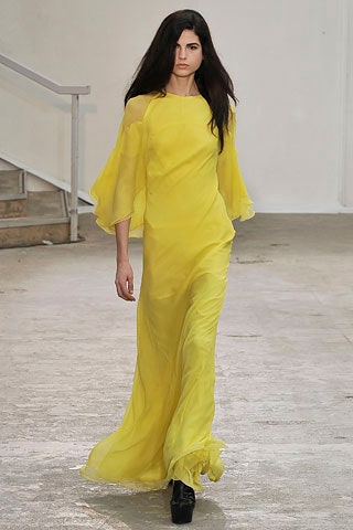 yellow silk flowing gown