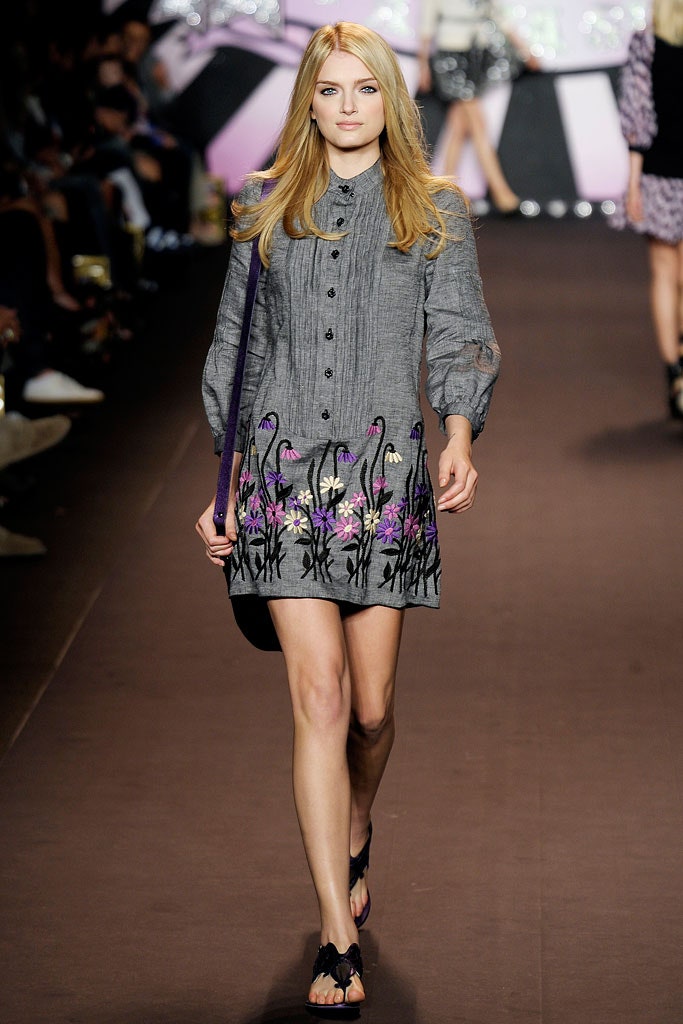 gray cotton long-sleeve embroidered dress