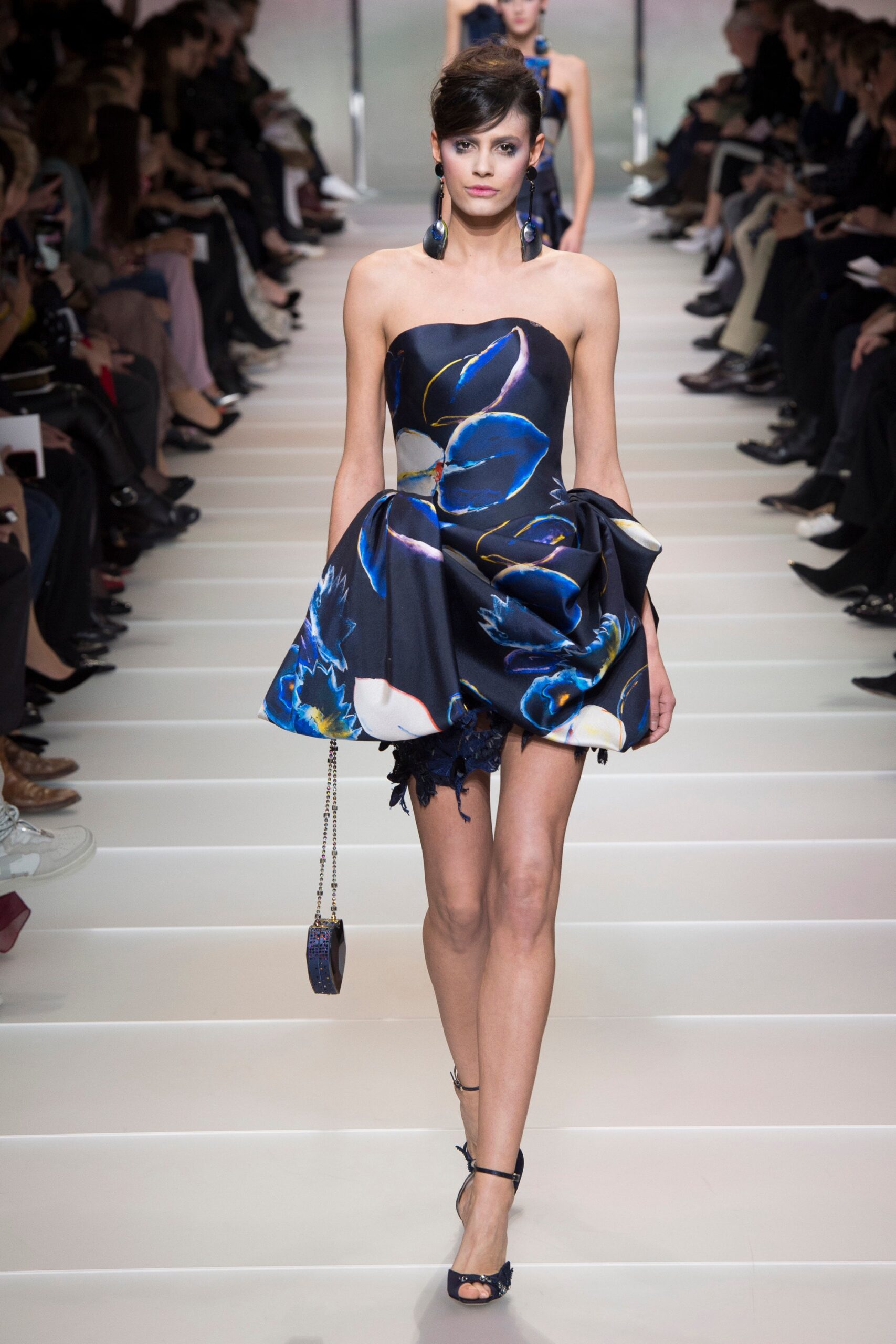 black and blue strapless mini dress