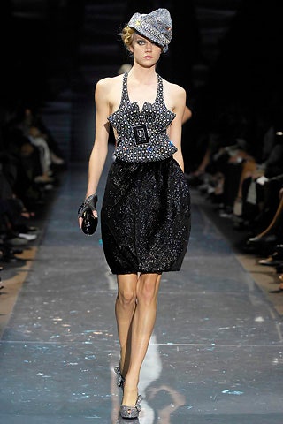 fitted black and white top with pleated skirt