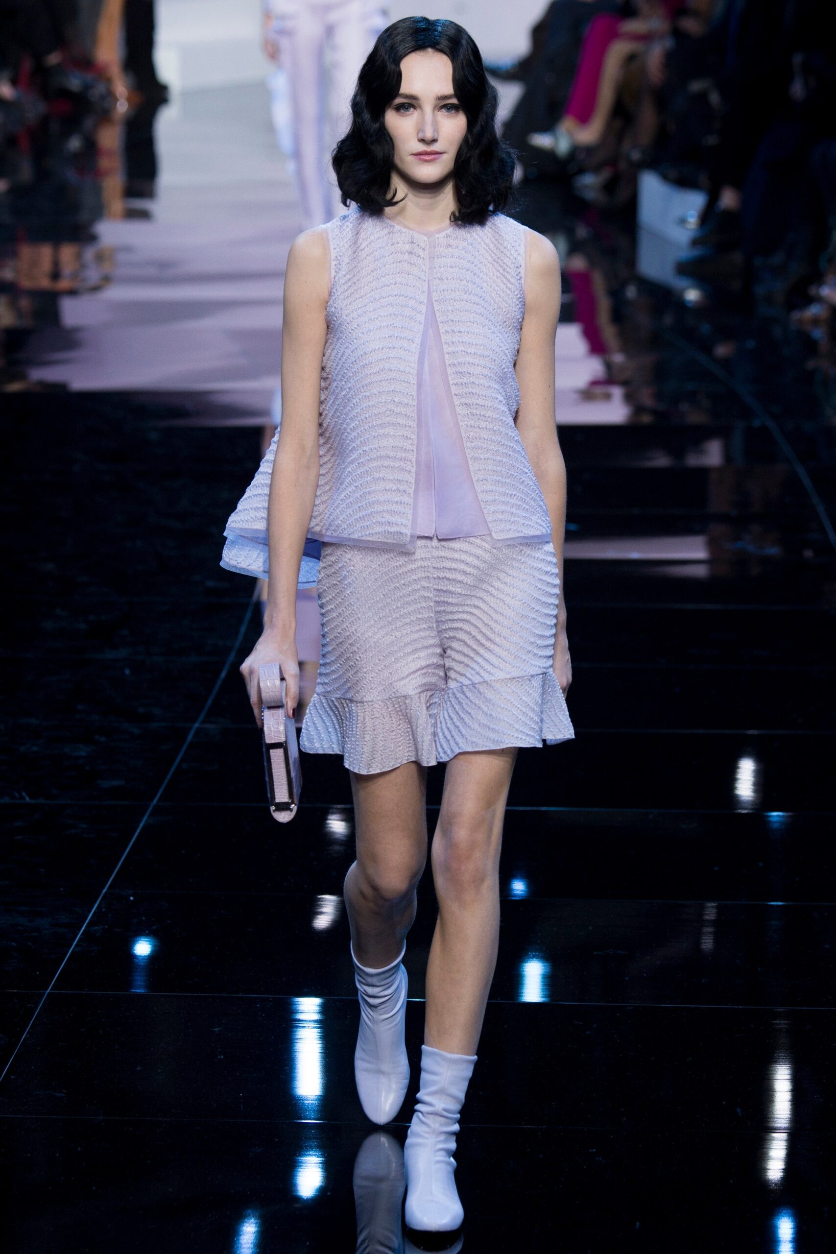 purple silk ruffled top and shorts