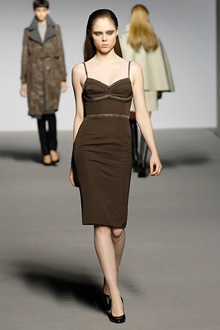 brown cotton sleeveless v-neck fitted pencil midi dress