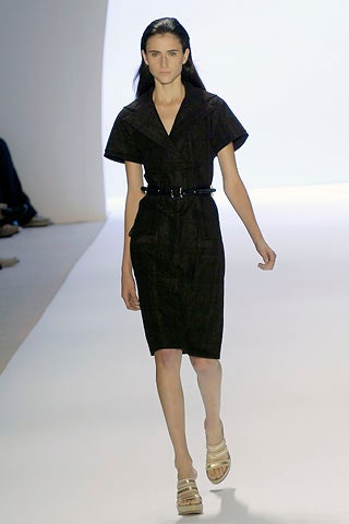 black cotton short-sleeve collared fitted pencil belted dress