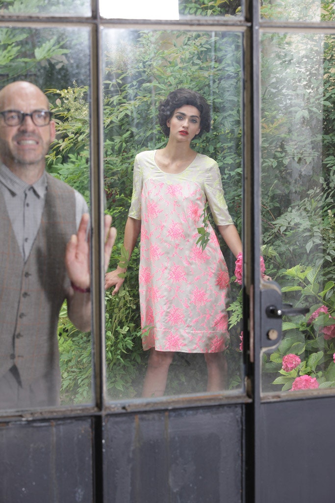 pink gold embroidered short dress