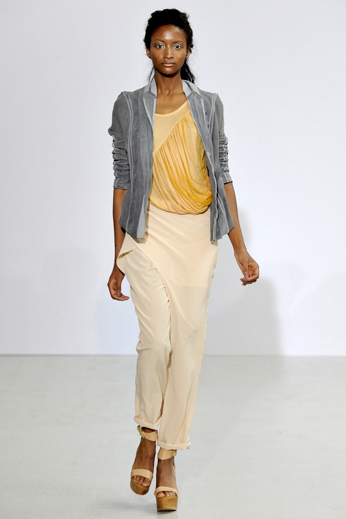 yellow silk sleeveless v-neck fitted draped top
