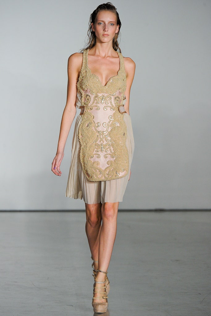 pink and gold embroidered mini dress