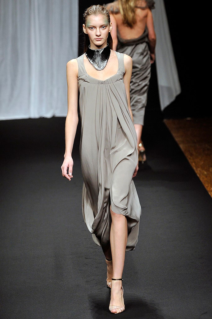 gray silk sleeveless dress