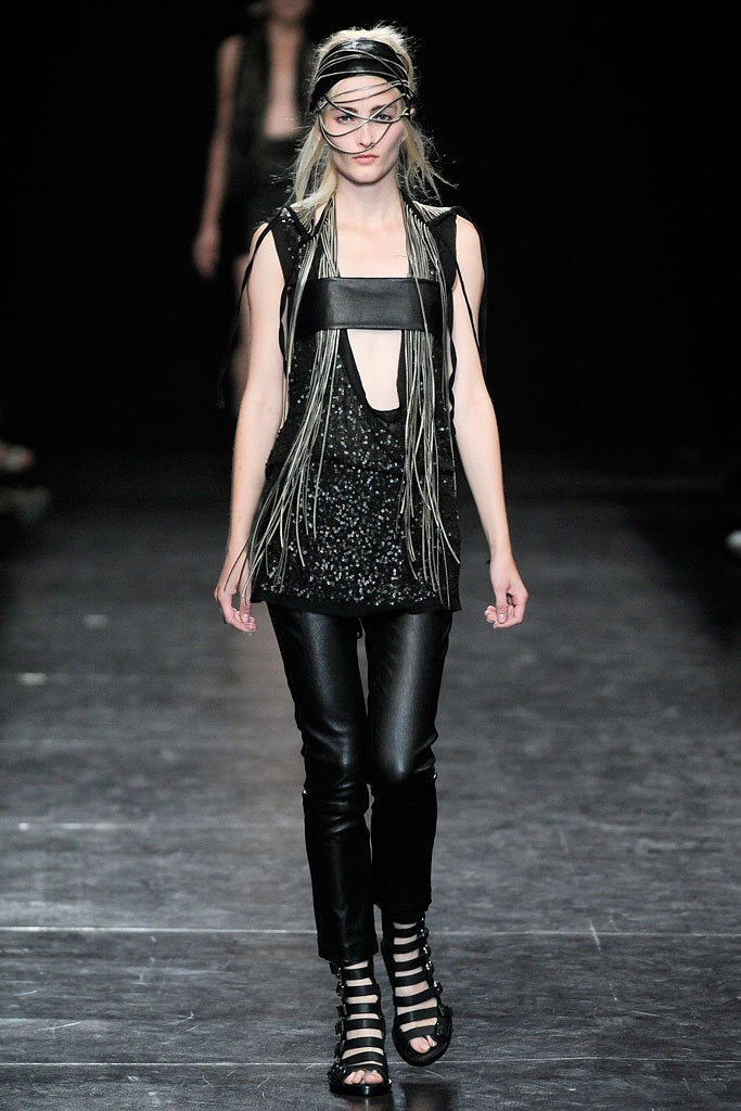 black leather fitted top and pants