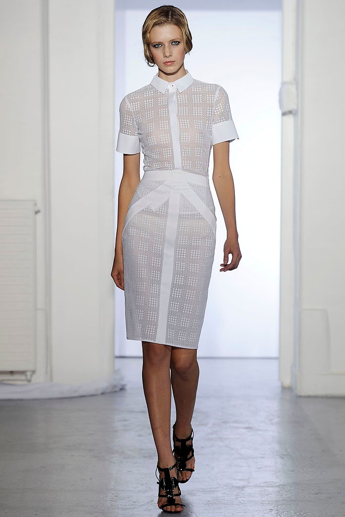 white fitted midi dress