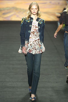 blue denim long-sleeve collared fitted buttoned embroidered jacket