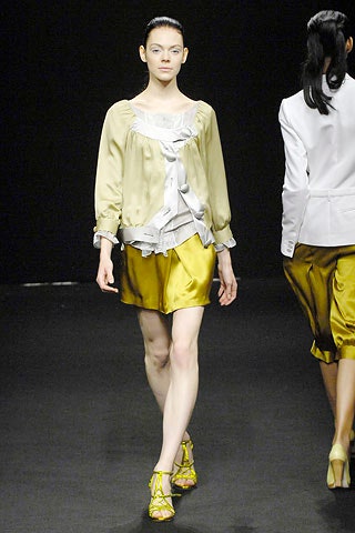 beige silk long-sleeve collared relaxed ruffled blouse