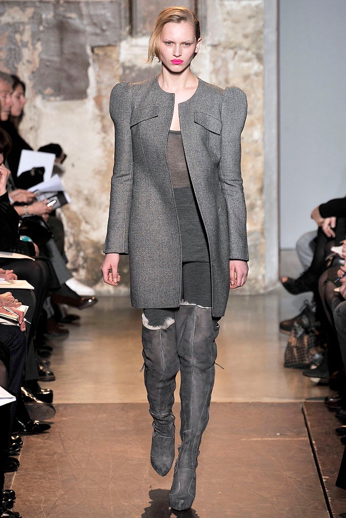gray wool coat with black dress