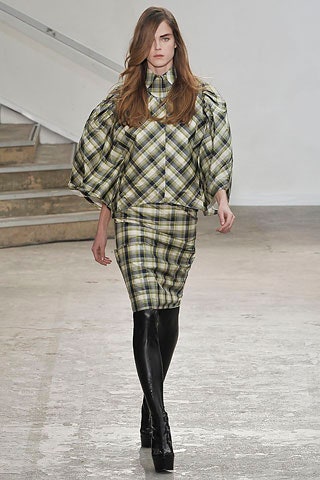 green checked top and pencil skirt