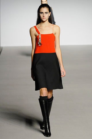 red cotton sleeveless square-neck fitted color-blocked a-line dress