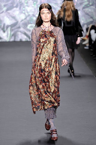 red silk long-sleeve high-neck relaxed printed tiered dress