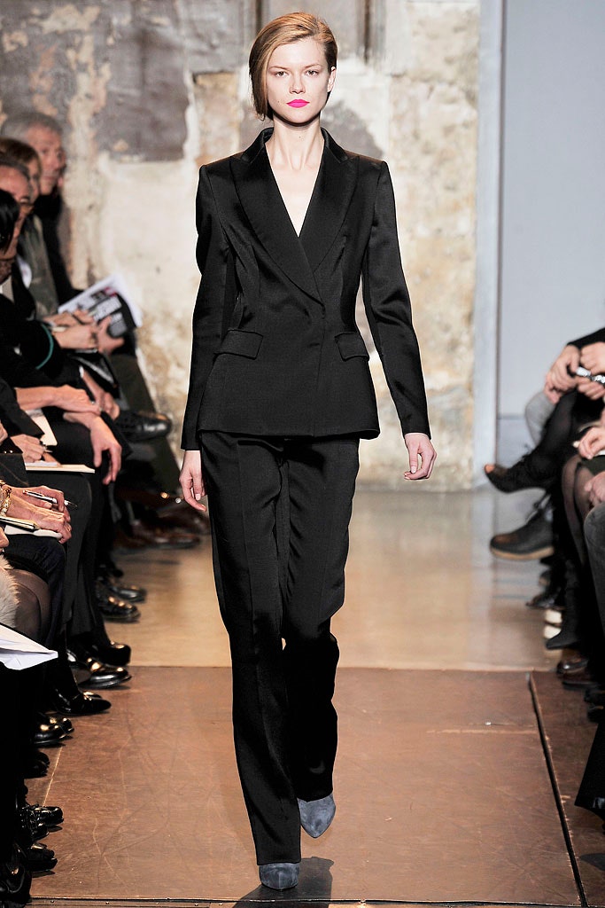black tailored silk suit