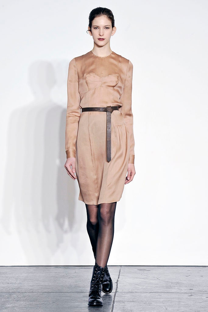 beige silk fitted dress