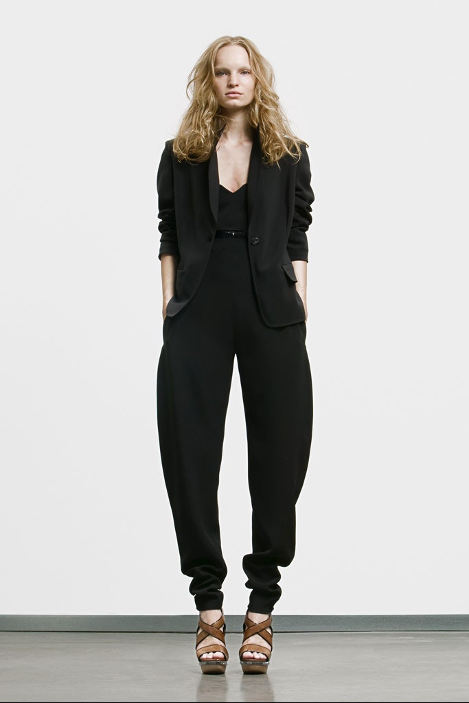 black tailored blazer and jumpsuit