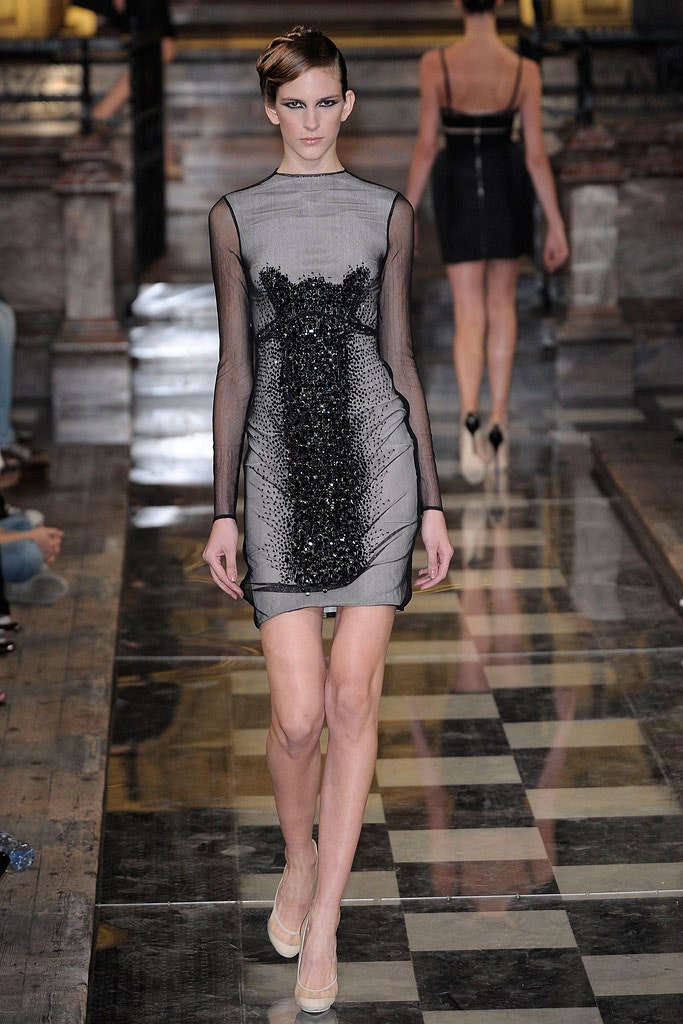 black beaded long-sleeve mini dress