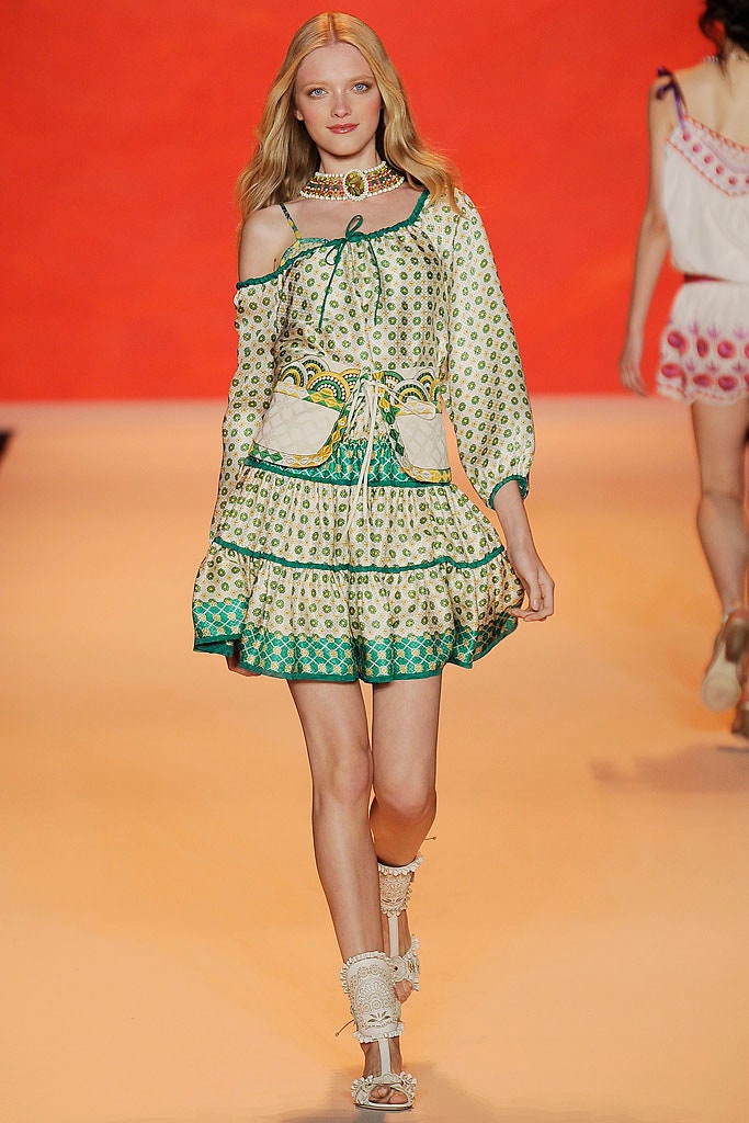 white green yellow off-shoulder dress