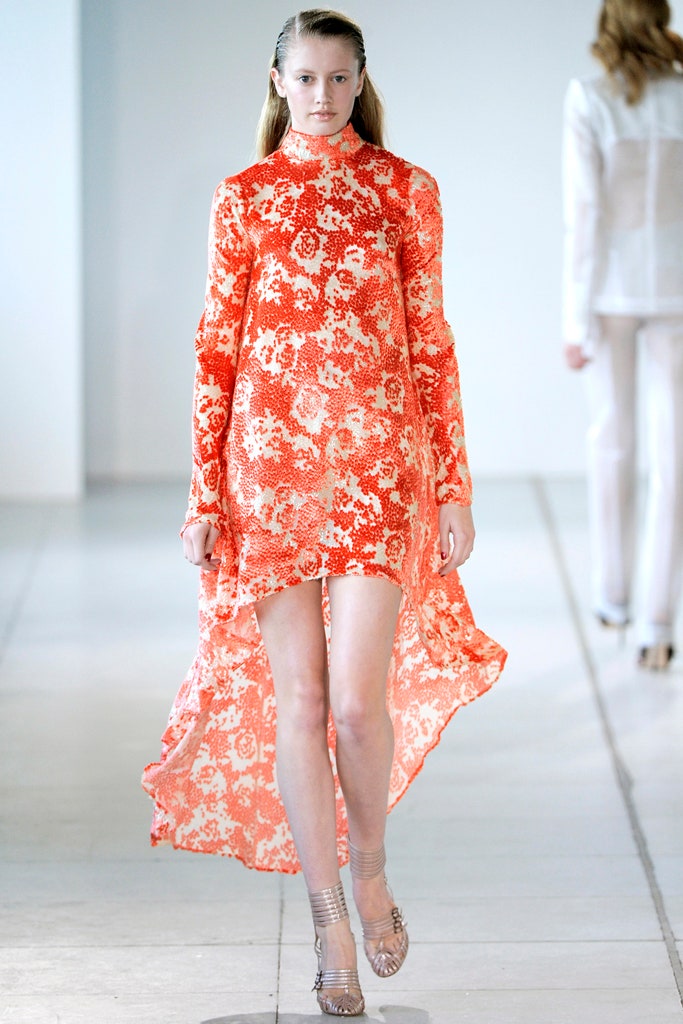 red orange printed midi dress