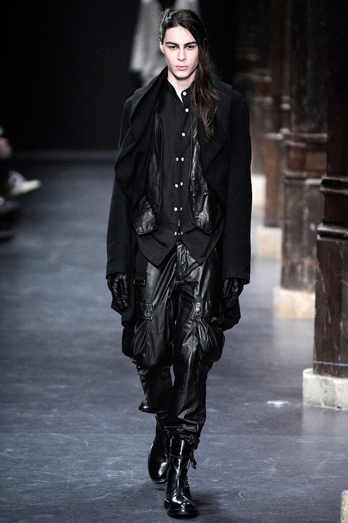 black leather long-sleeve collared relaxed draped jacket