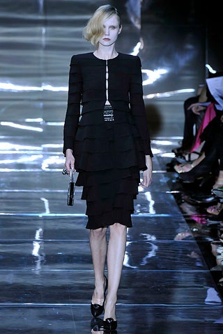 black silk long-sleeve tiered dress
