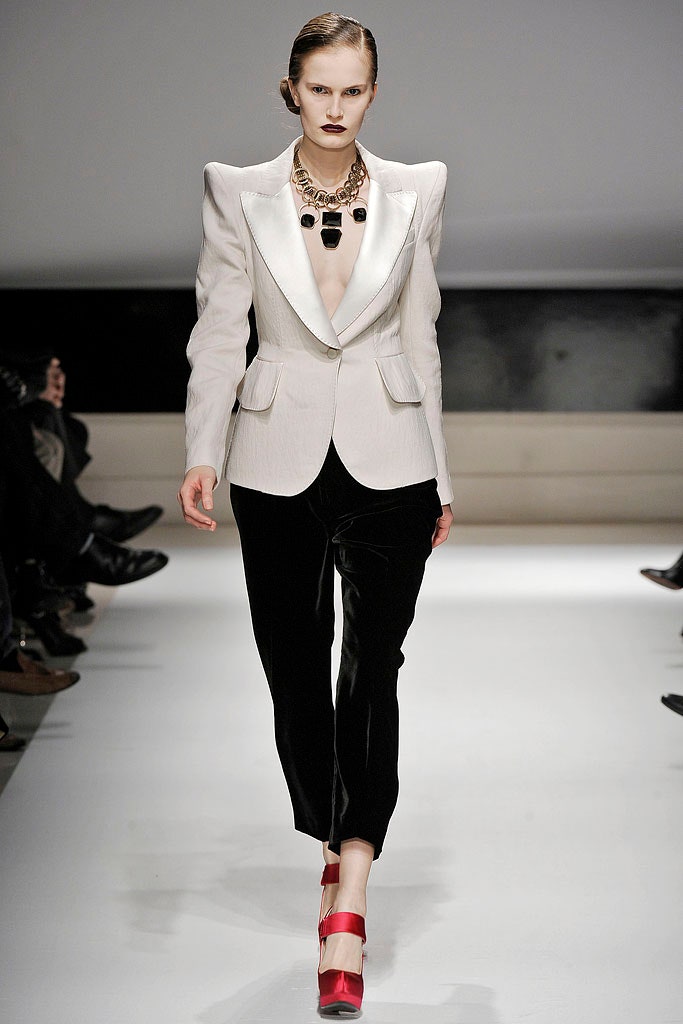 white structured blazer with black pants