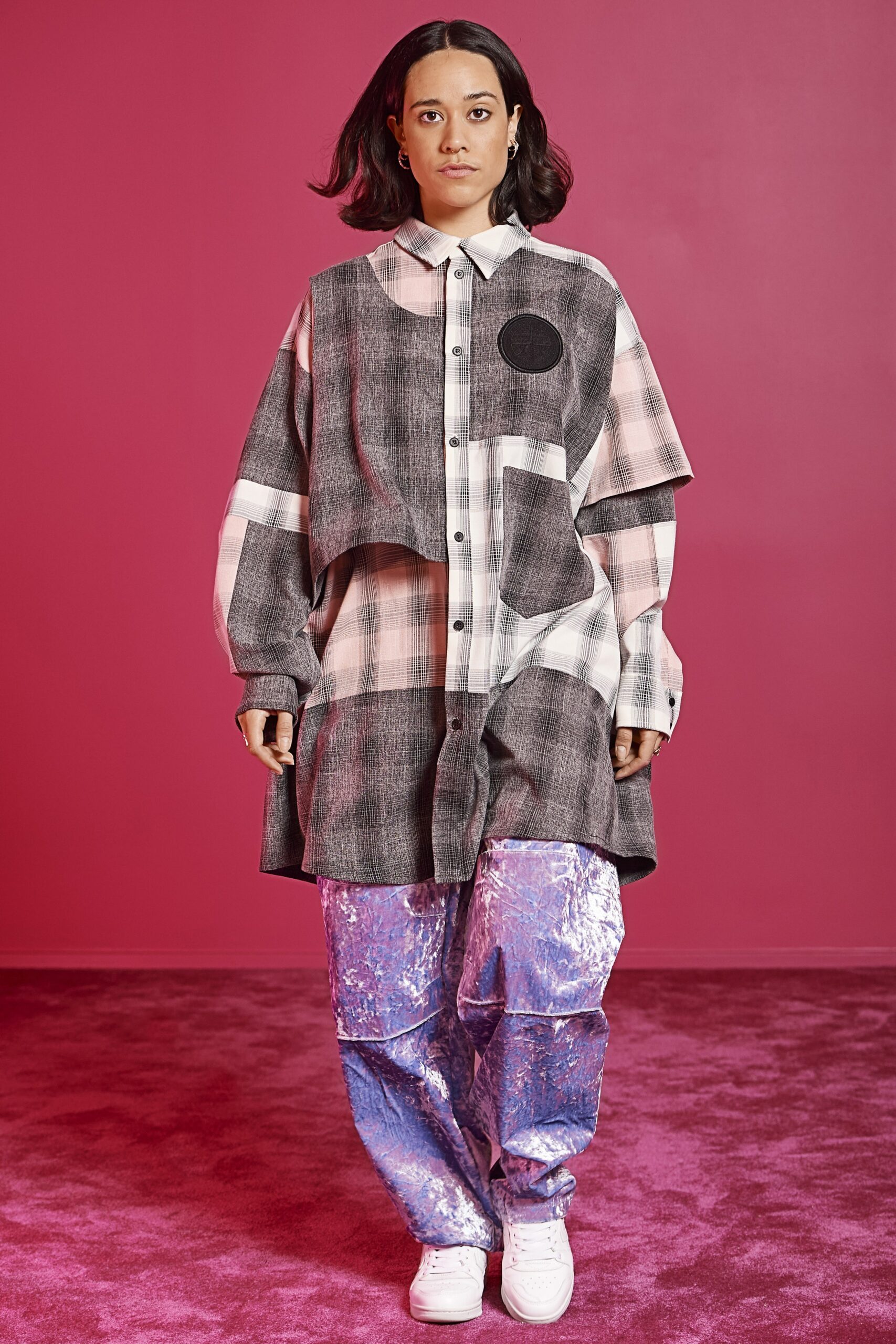 purple vinyl relaxed wide-leg shiny pants