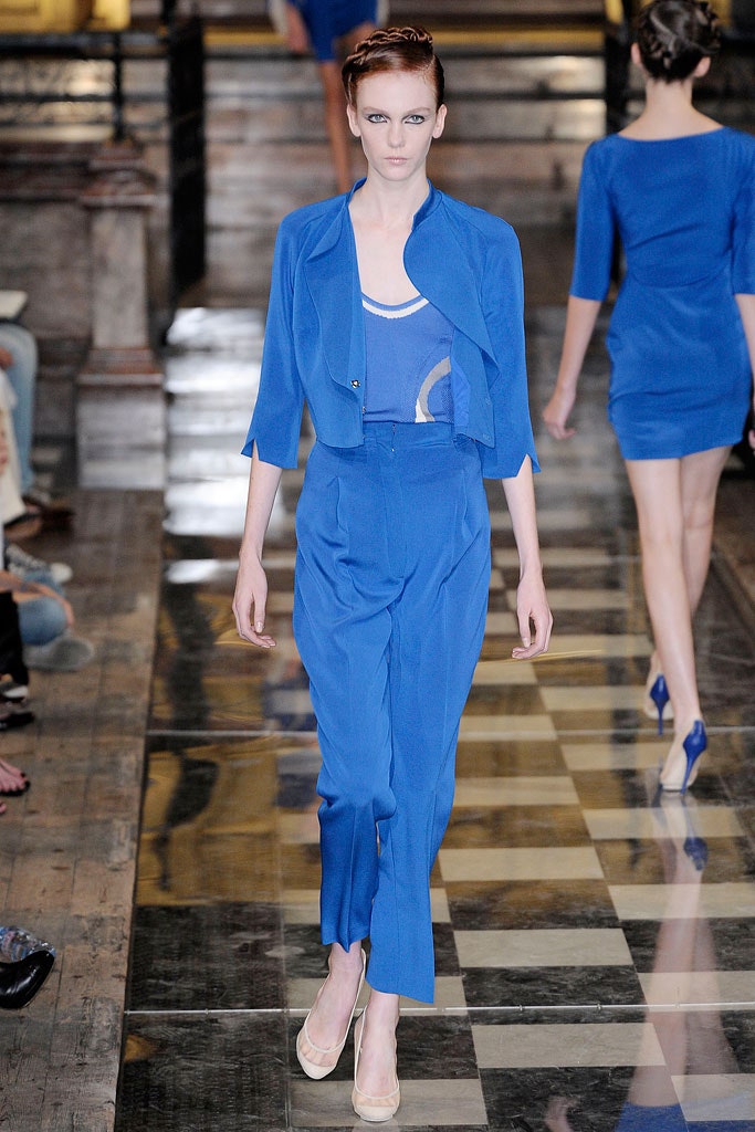 blue fitted jacket and pants