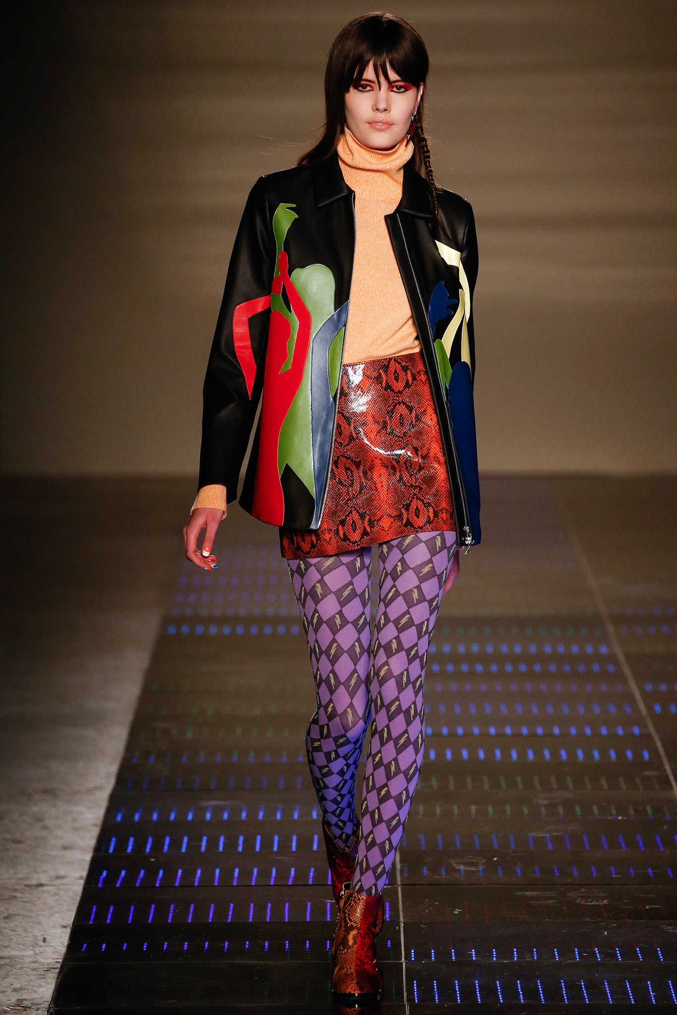 colorful leather jacket with vinyl skirt