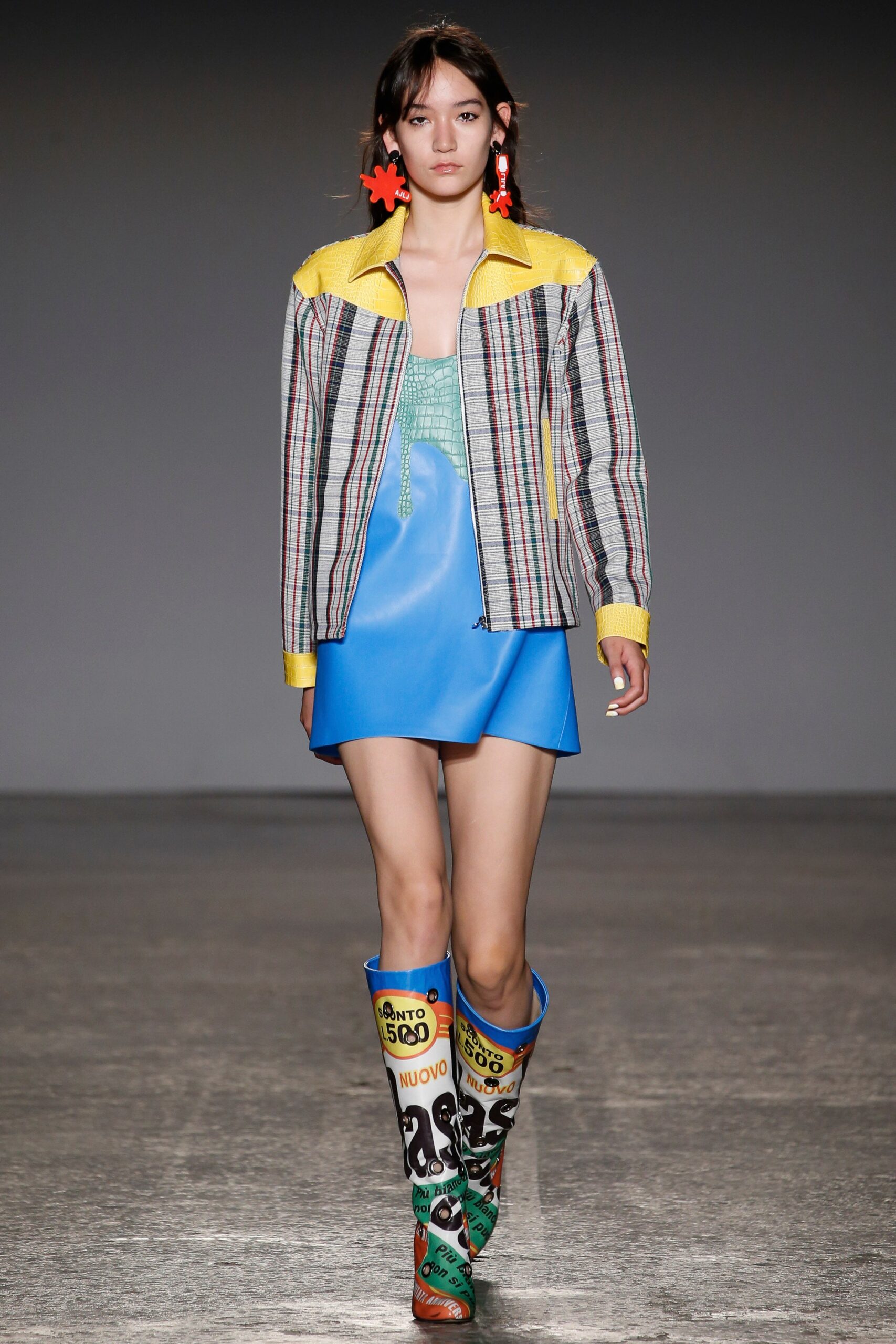 multi cotton long-sleeve collared relaxed checked zippered jacket