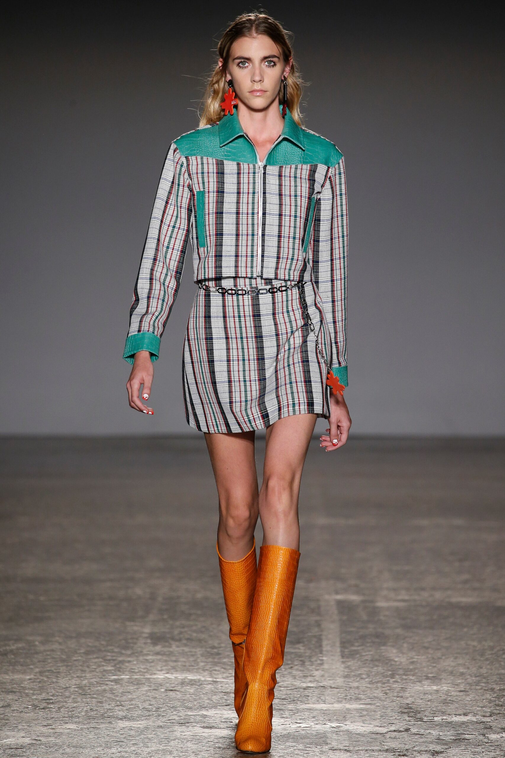 multi cotton long-sleeve collared fitted checked buttoned shirt-dress