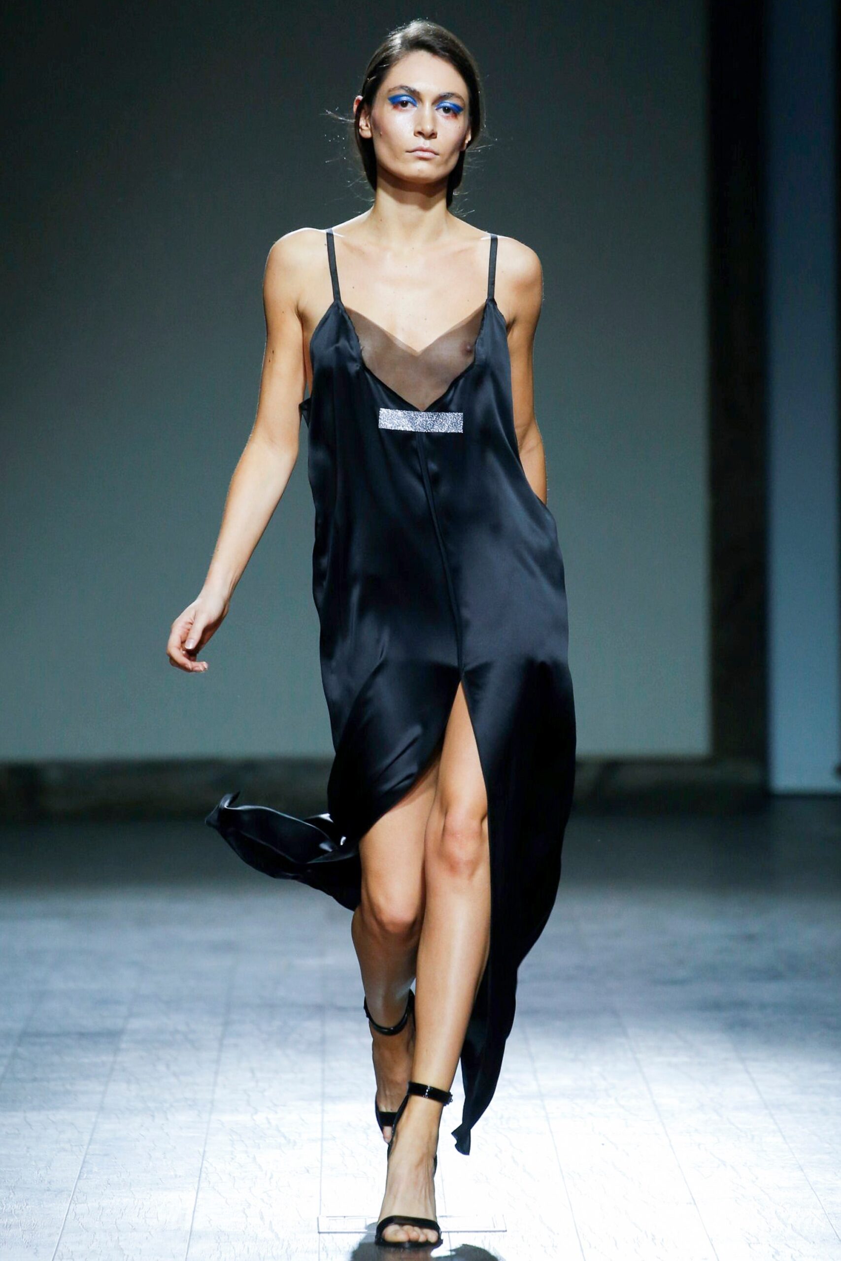black silk sleeveless dress