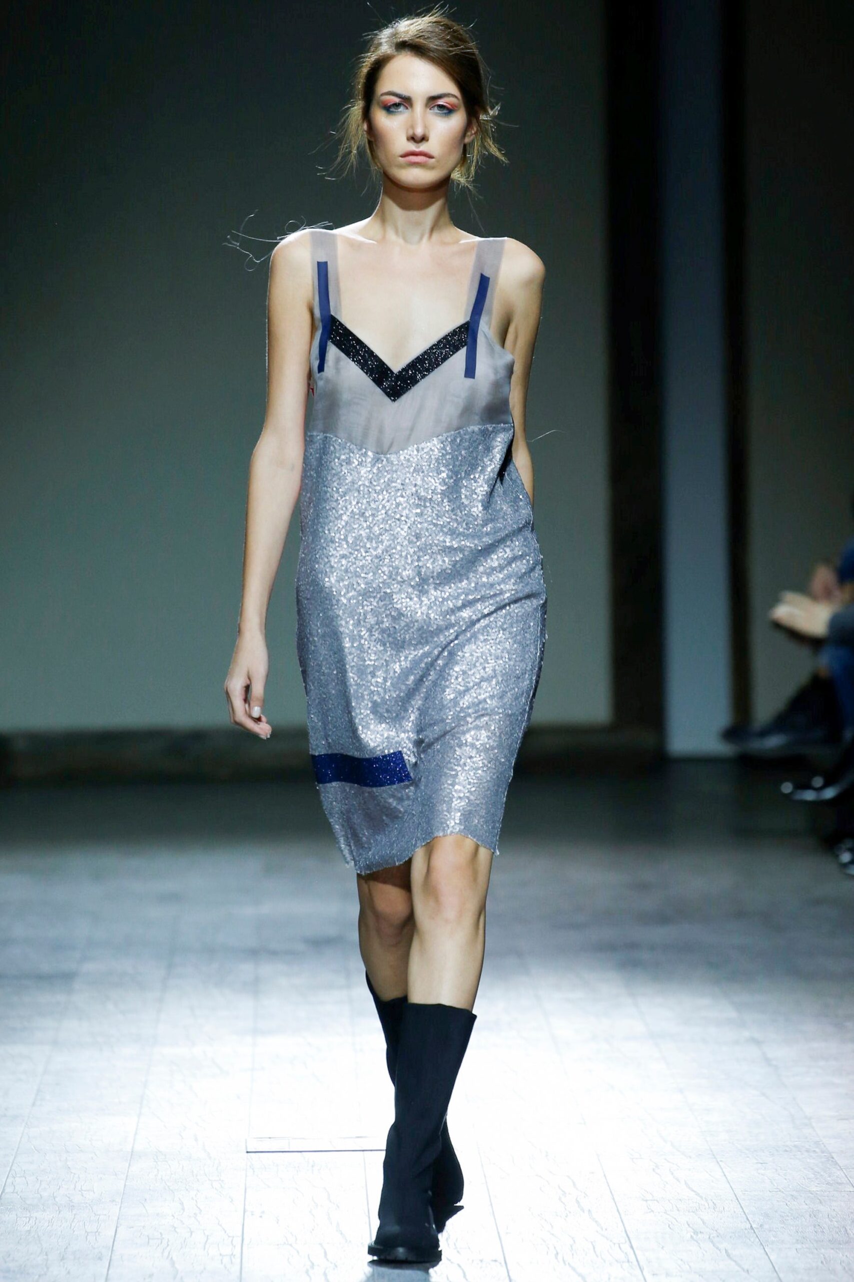 silver sequined sleeveless dress