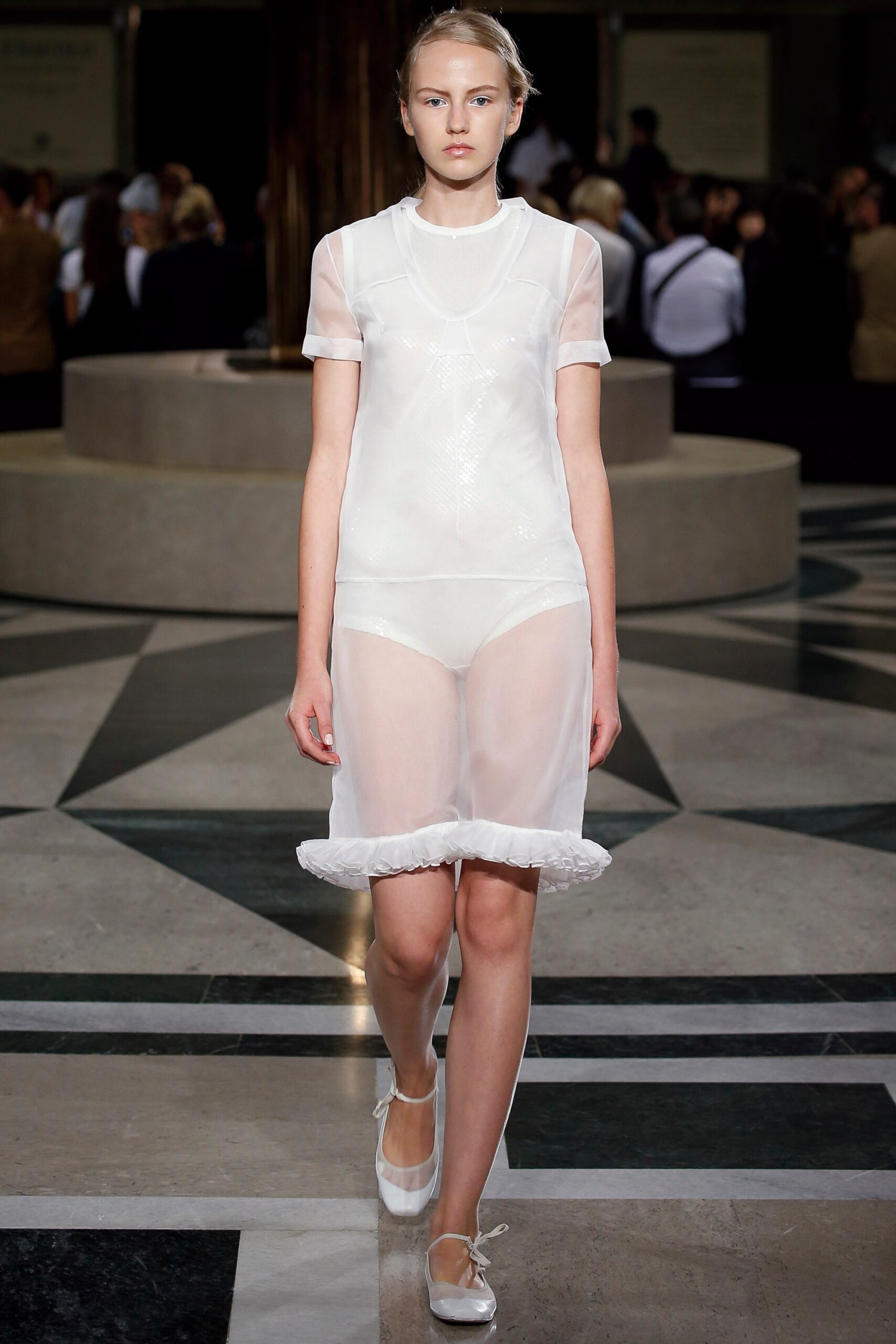 white sheer short-sleeve dress
