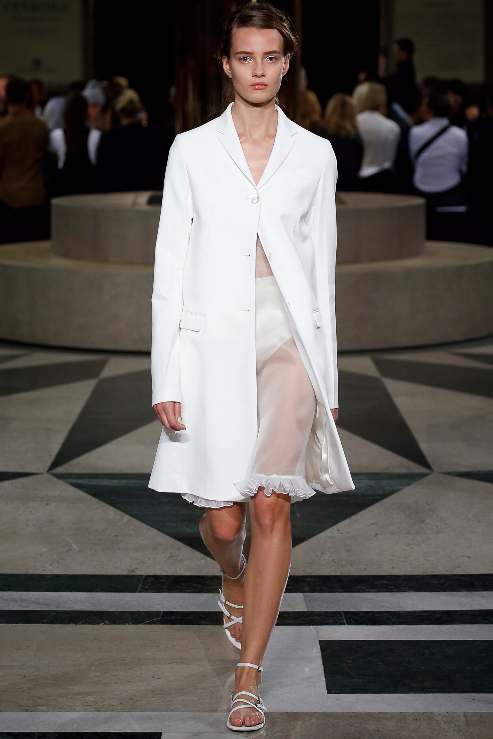 white fitted coat and dress