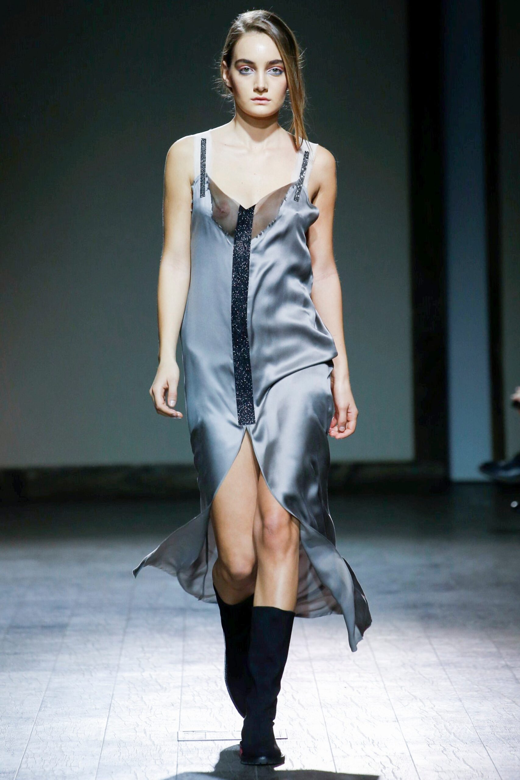 gray silk sleeveless dress