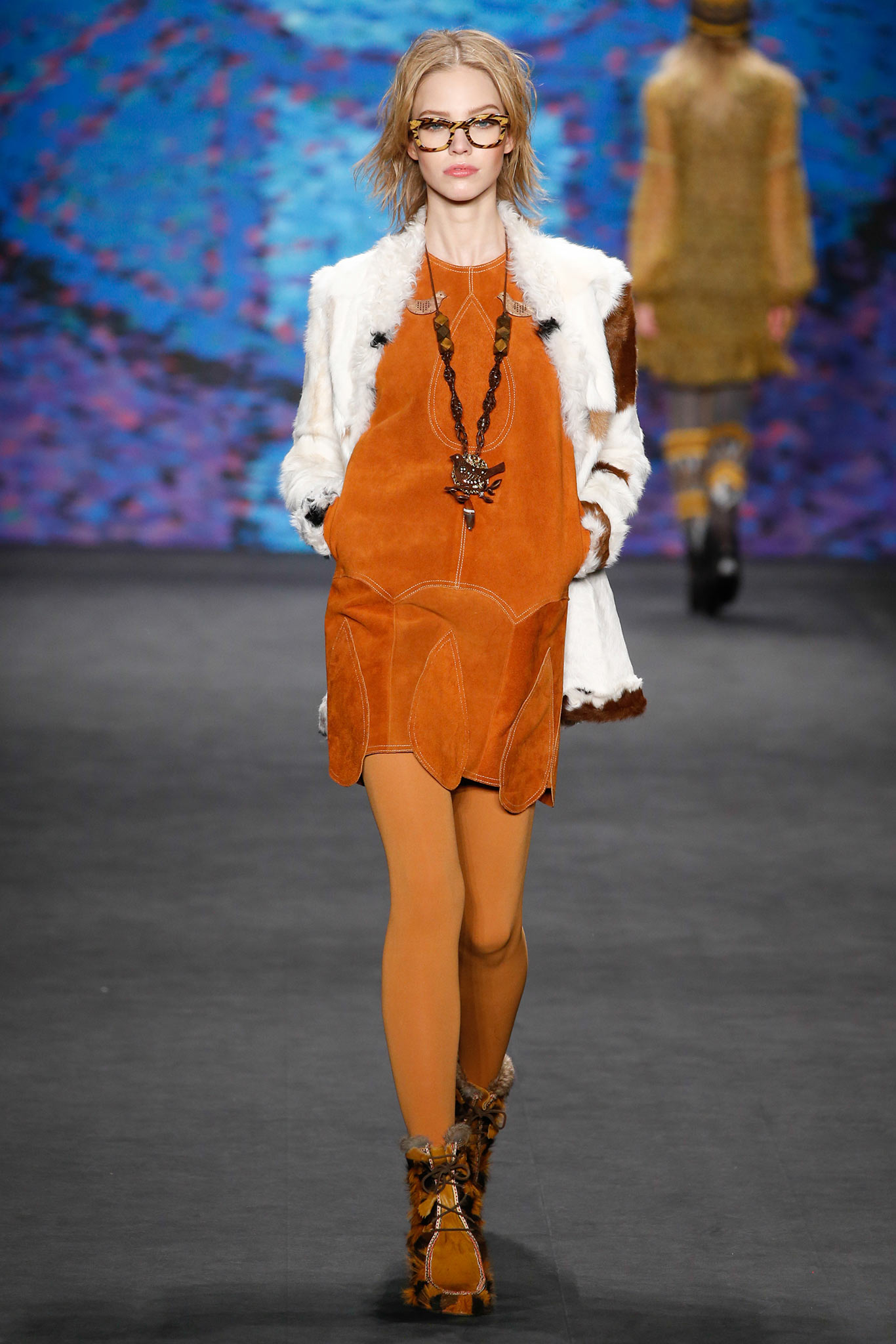 orange suede sleeveless v-neck fitted a-line mini dress