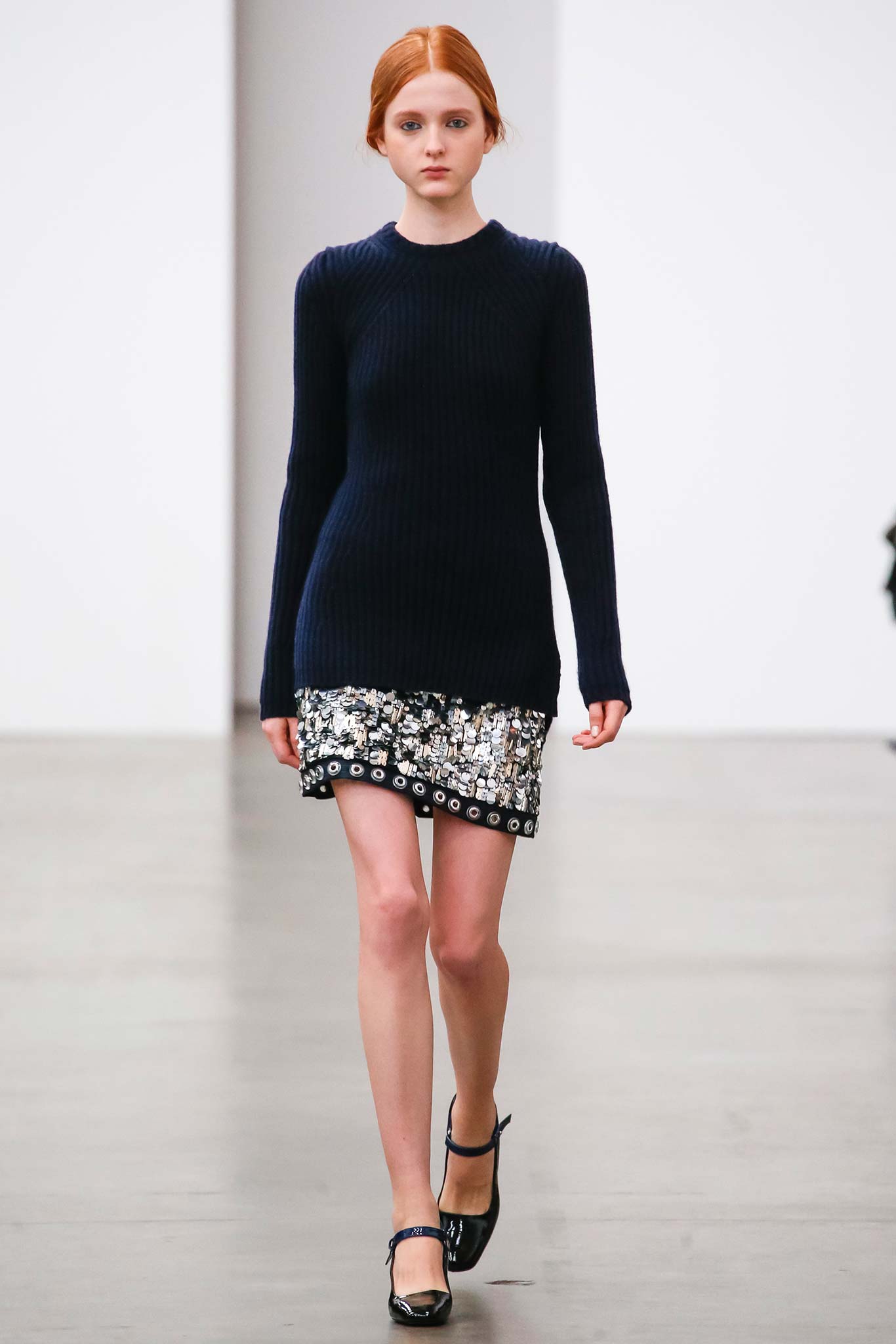 navy wool embellished dress