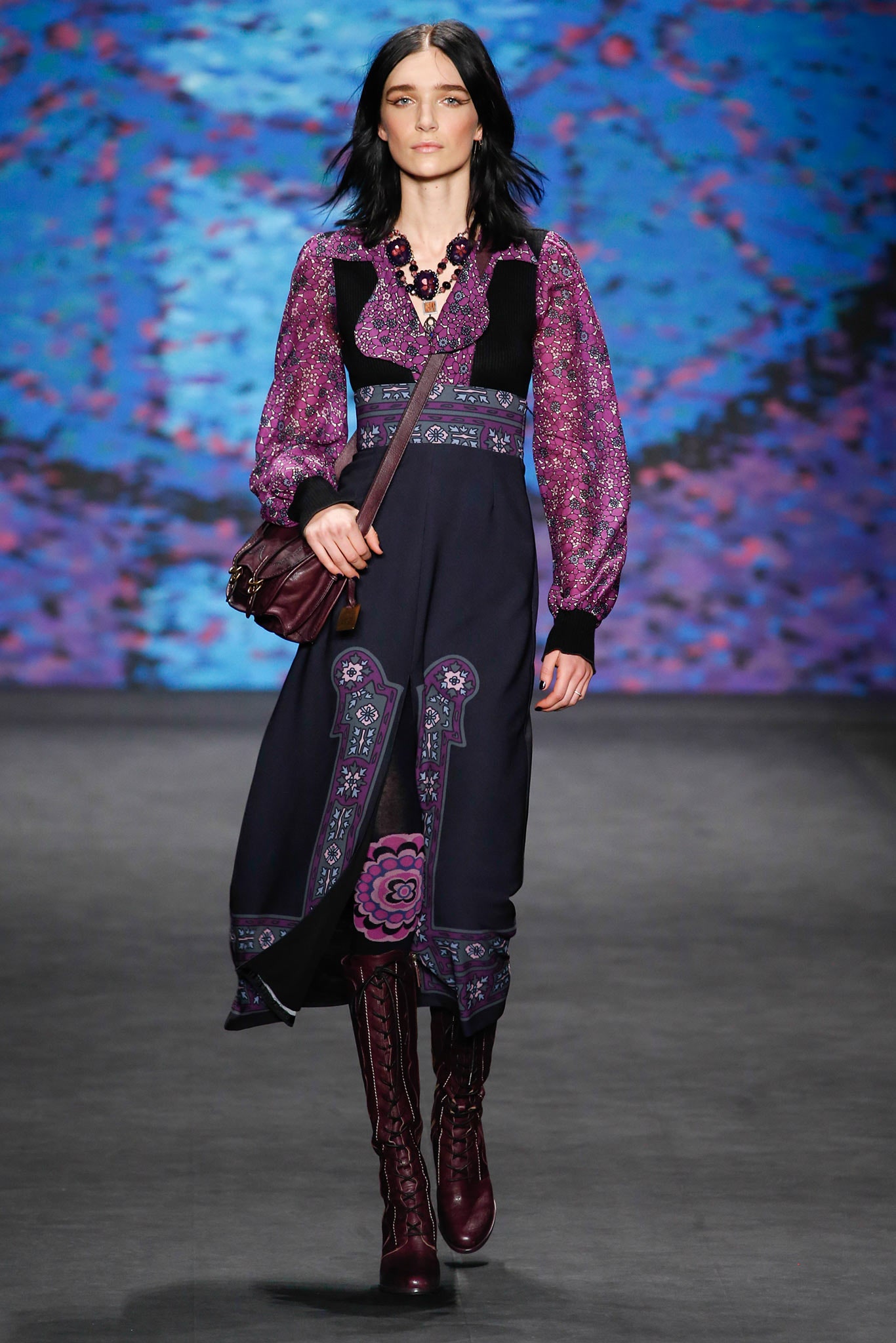 purple midi dress with long sleeves