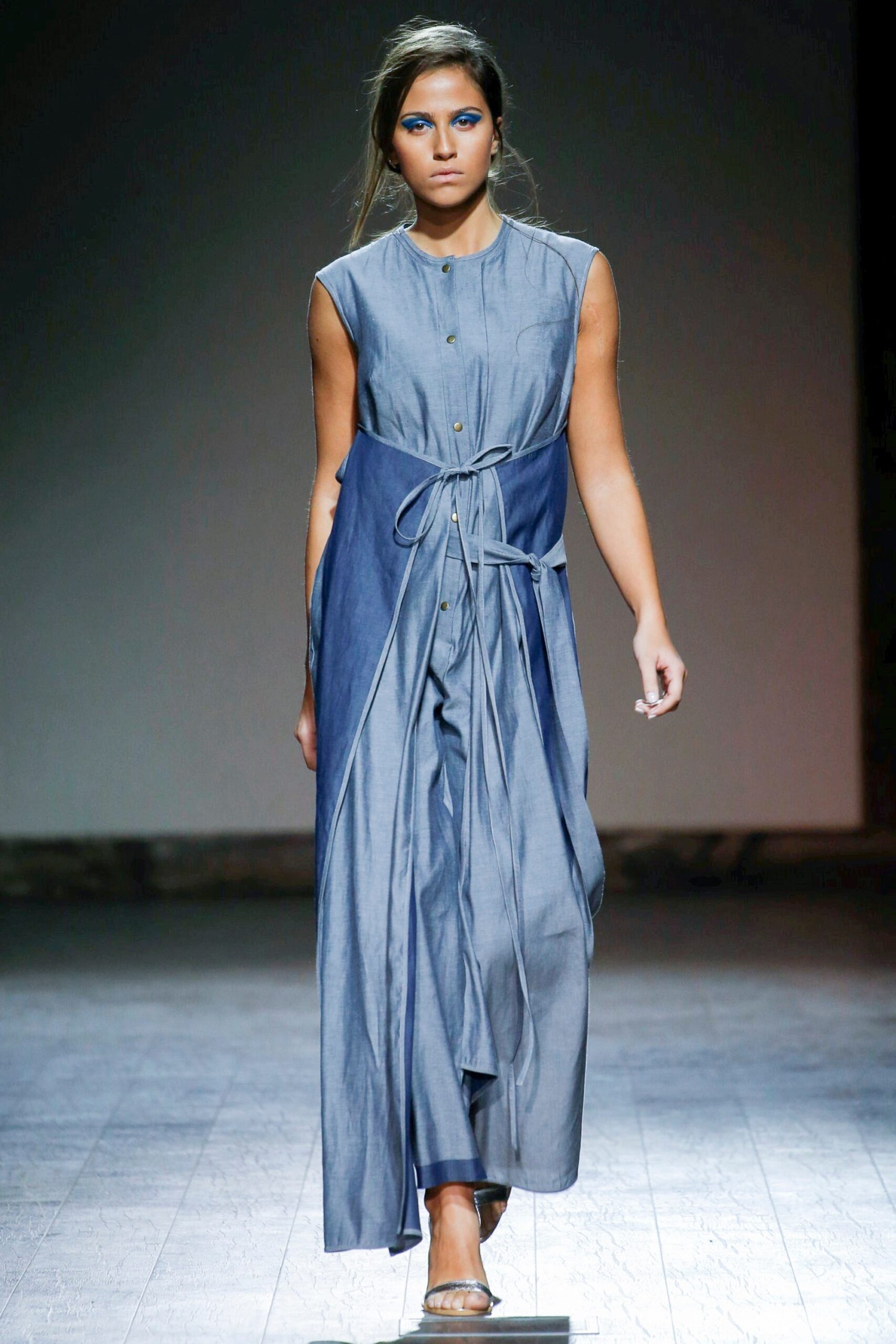 blue cotton sleeveless dress