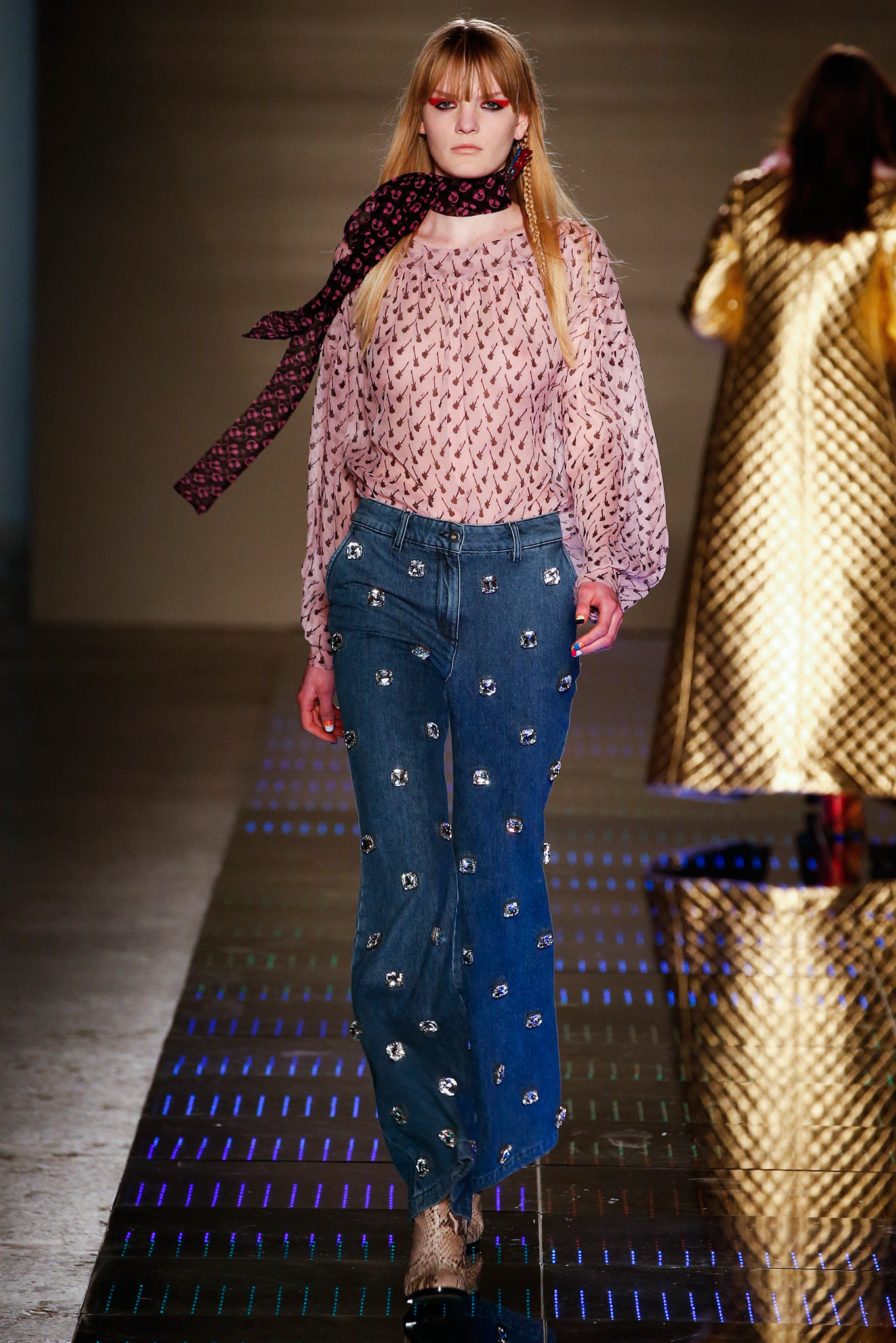 pink silk blouse with jeans