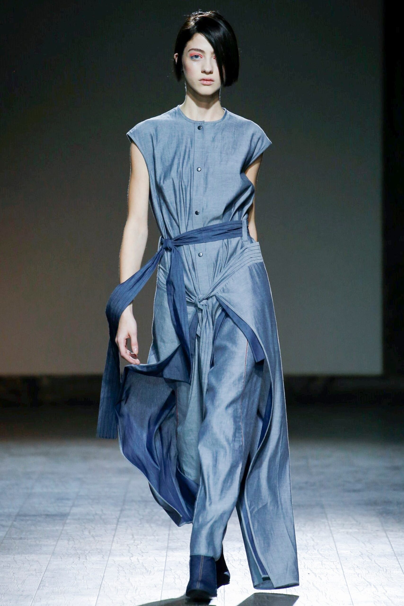 blue denim sleeveless jumpsuit